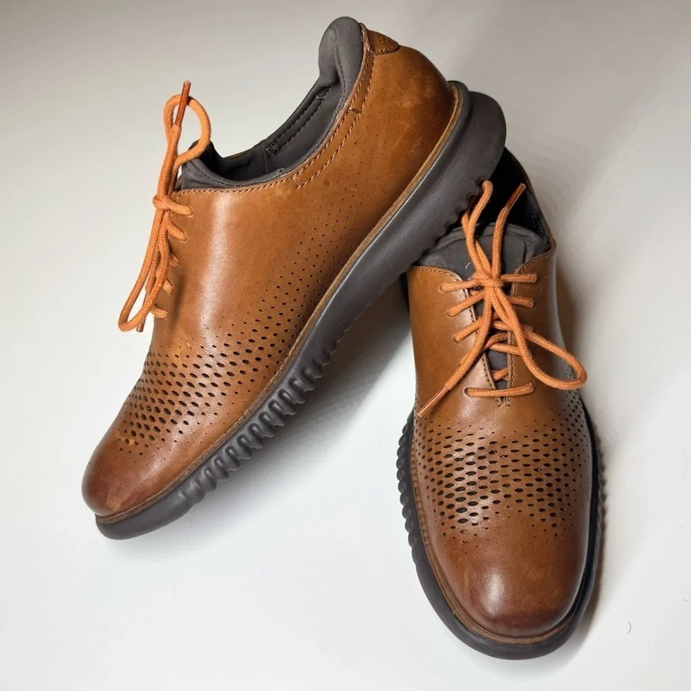 Cole Haan Men's 2.ZEROGRAND Laser Wingtip Oxfords Brown Leather Shoes Size- 8M